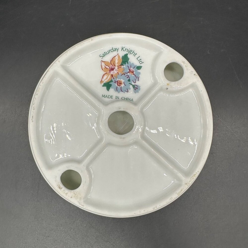 Vintage Soap Dish Floral Round Ceramic 1990s Flowers Bathroom Kitchen Decor - Picture 4 of 9